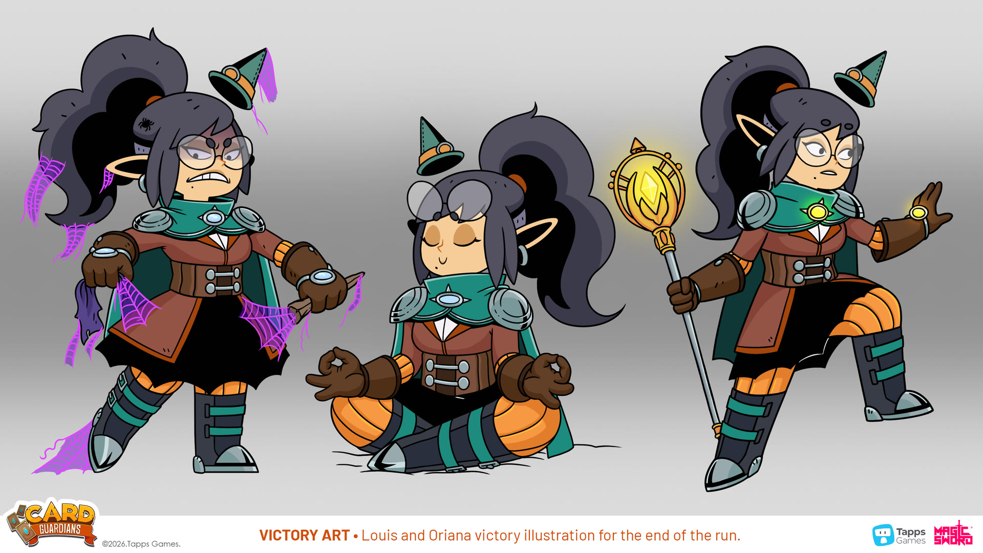 Victory illustration marking the end of a run in Card Guardians, by Magic Sword Studio for Tapps Games (1 of 5)